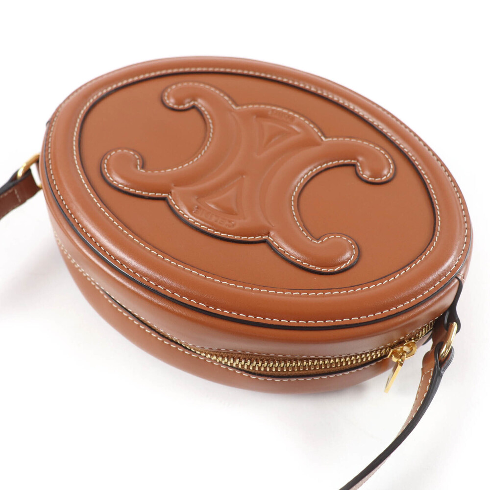 CELINE 19860 Cuile Triomphe Oval Purse Leather Shoulder Bag Tan with Dust Mad... - Picture 6 of 12